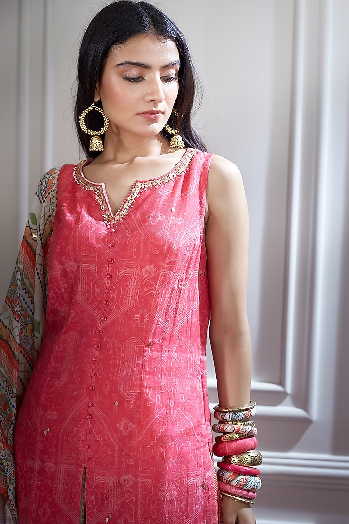 Fuchsia Embroidered & Printed Sharara Set by Mandira Wirk - Indian at Pernia's Pop Up Shop