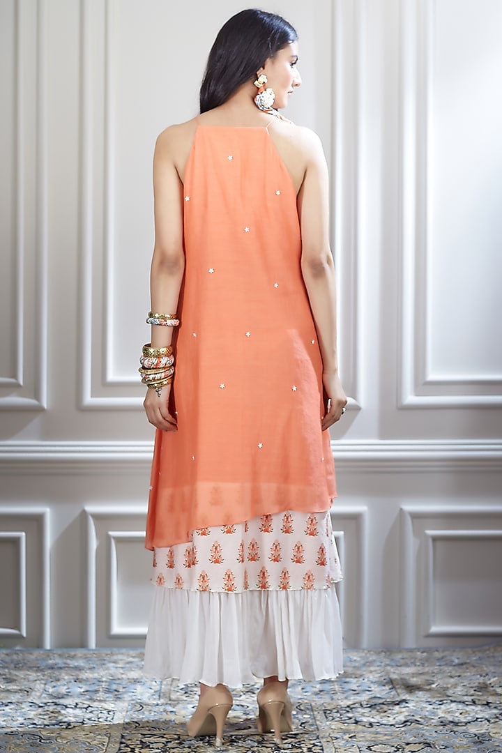 Orange & White Hand Embroidered Vacation Dress by Mandira Wirk - Indian at Pernia's Pop Up Shop