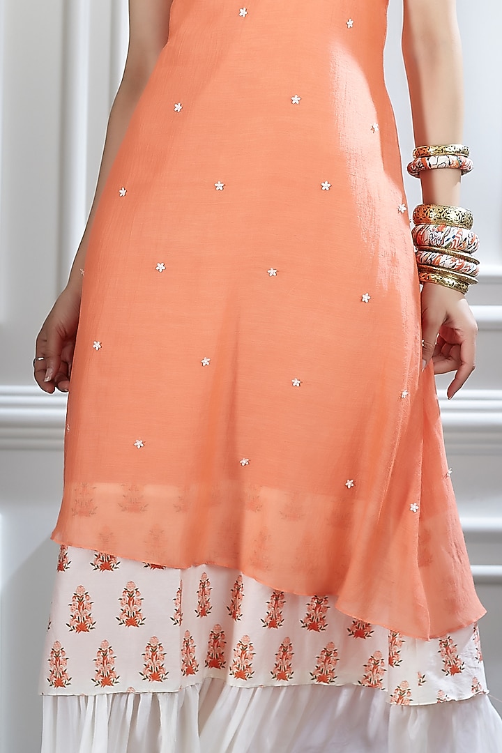 Orange & White Hand Embroidered Vacation Dress by Mandira Wirk - Indian at Pernia's Pop Up Shop