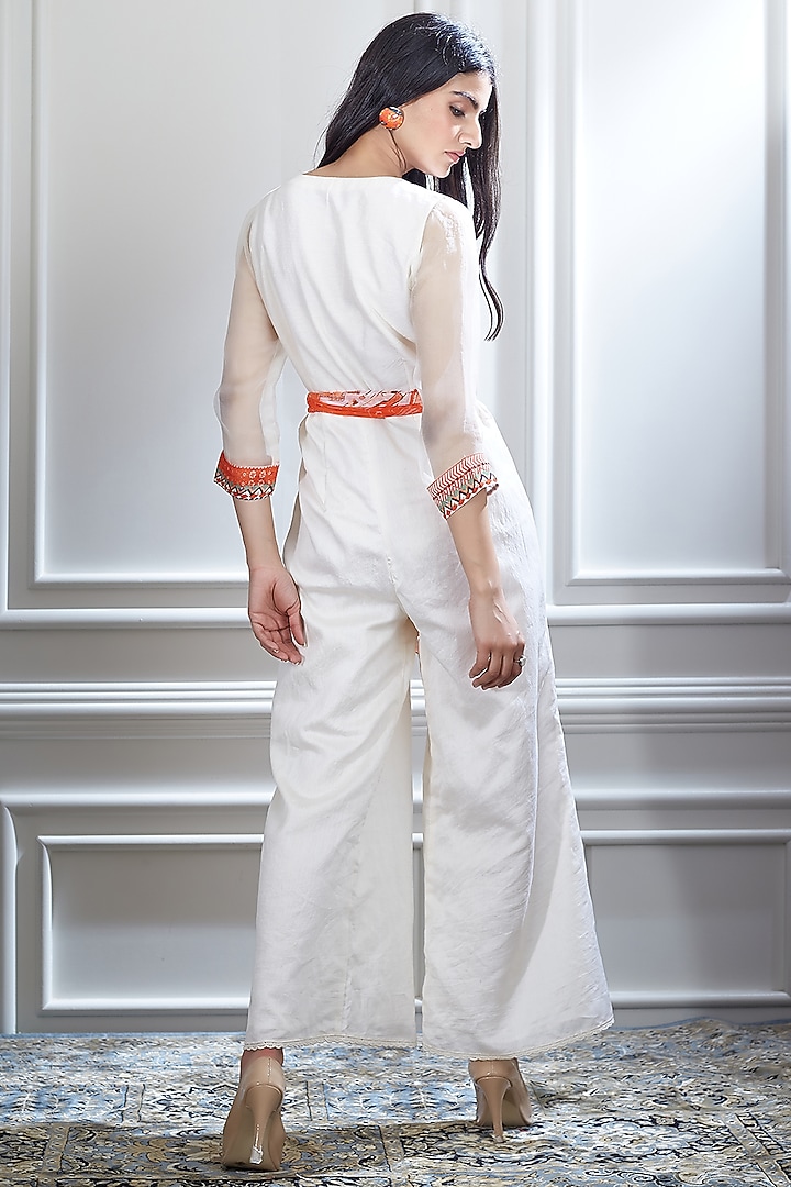 Ivory Hand Embroidered Jumpsuit by Mandira Wirk - Indian at Pernia's Pop Up Shop