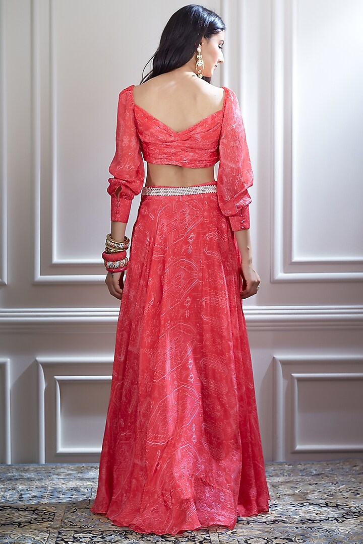 Fuchsia Chiffon Printed Wedding Lehenga Set by Mandira Wirk - Indian at Pernia's Pop Up Shop