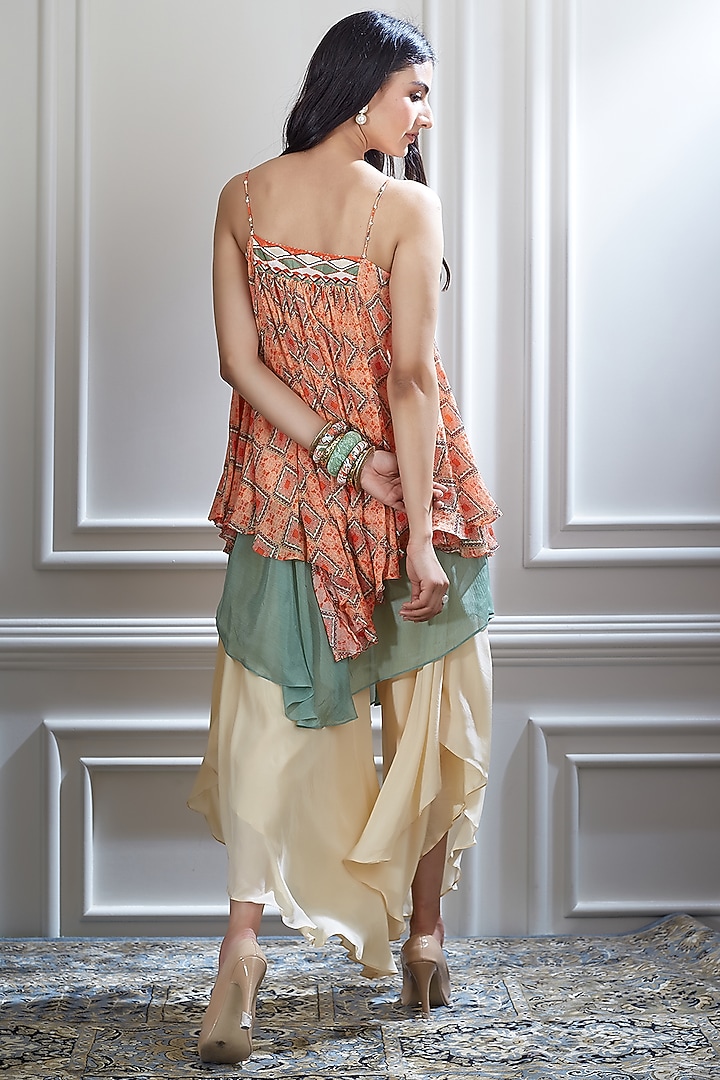 Orange Layered Top With Party Wear Sharara Pants by Mandira Wirk - Indian at Pernia's Pop Up Shop