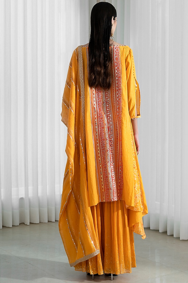 Mustard Block Printed Wedding Sharara Set by Mandira Wirk - Indian at Pernia's Pop Up Shop