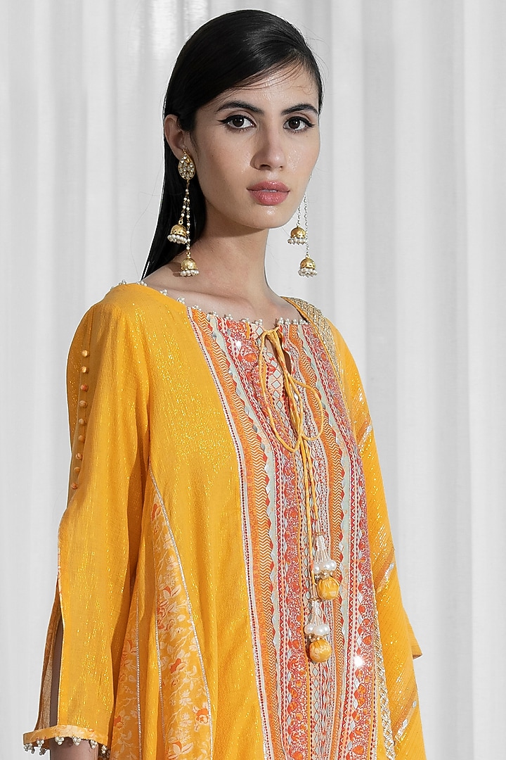 Mustard Block Printed Wedding Sharara Set by Mandira Wirk - Indian at Pernia's Pop Up Shop