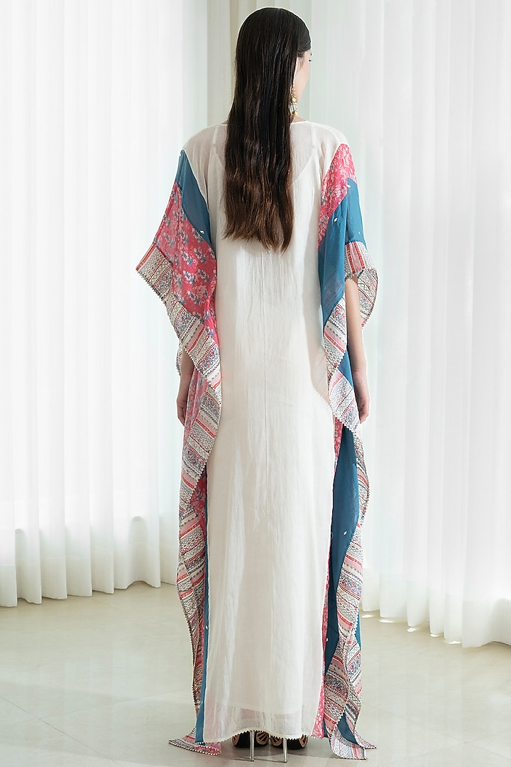 Ivory Chanderi Printed Kaftan Set by Mandira Wirk - Indian at Pernia's Pop Up Shop