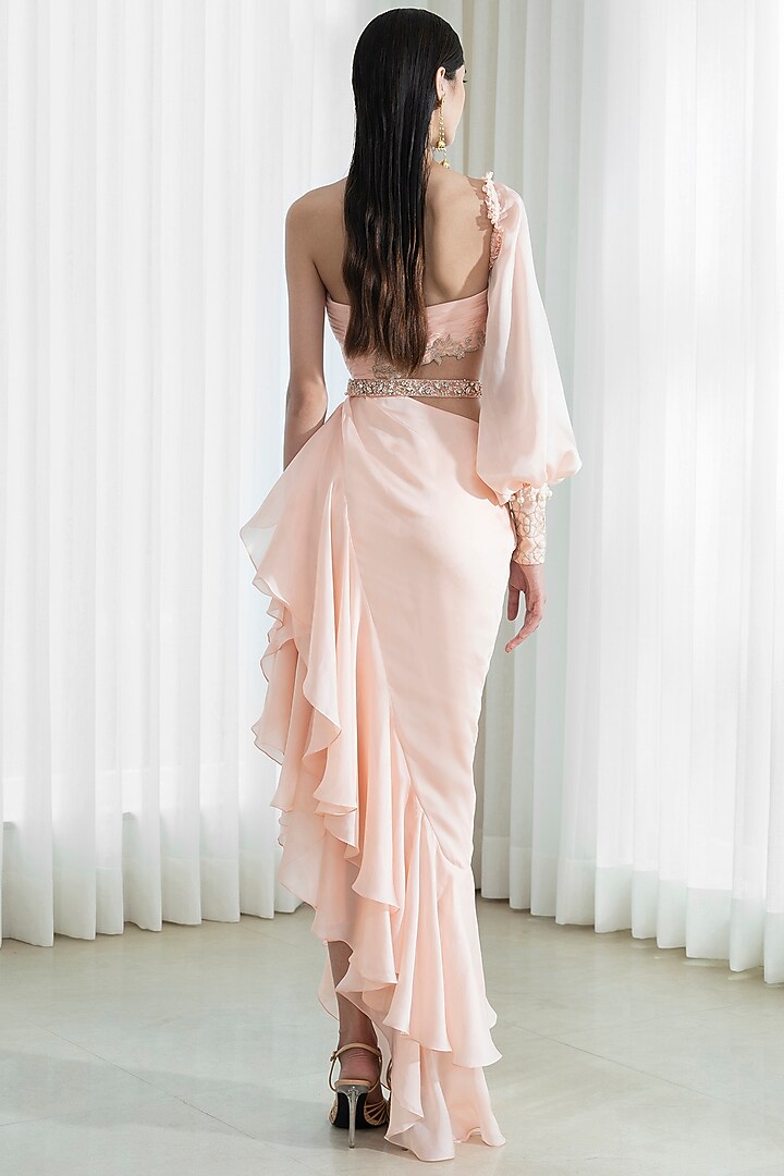 Peach Embroidered Draped Gown by Mandira Wirk - Indian at Pernia's Pop Up Shop