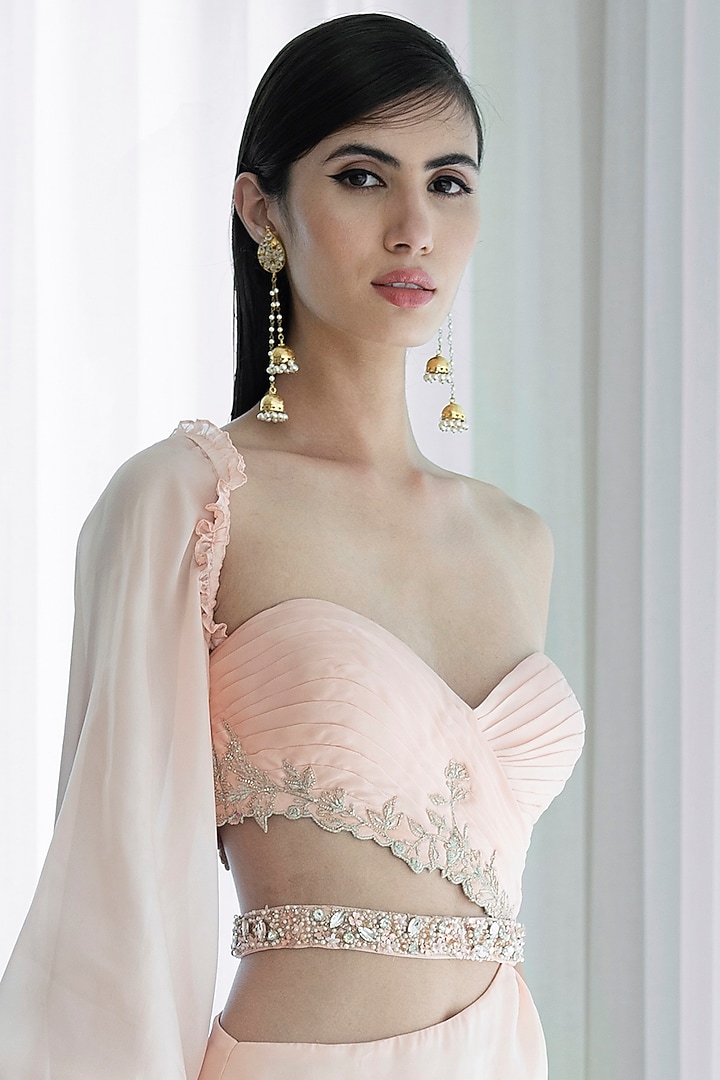 Peach Embroidered Draped Gown by Mandira Wirk - Indian at Pernia's Pop Up Shop