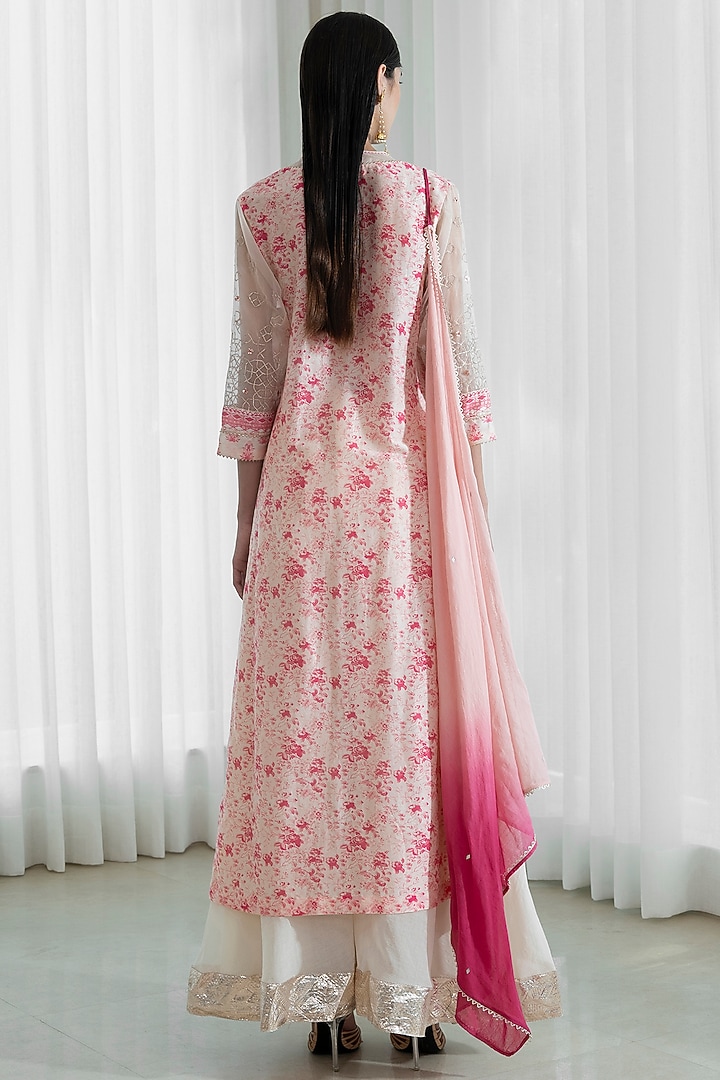 Peach & Ivory Mulmul Wedding Sharara Set by Mandira Wirk - Indian at Pernia's Pop Up Shop