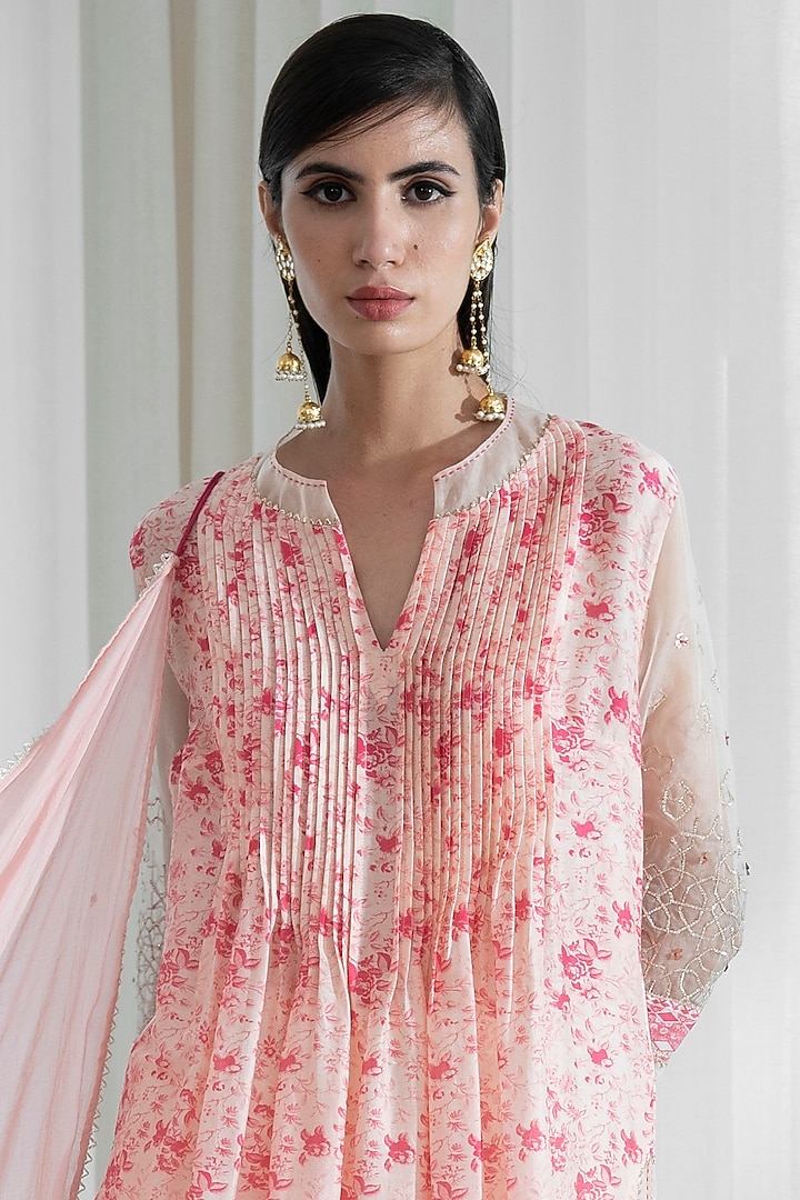 Peach & Ivory Mulmul Wedding Sharara Set by Mandira Wirk - Indian at Pernia's Pop Up Shop