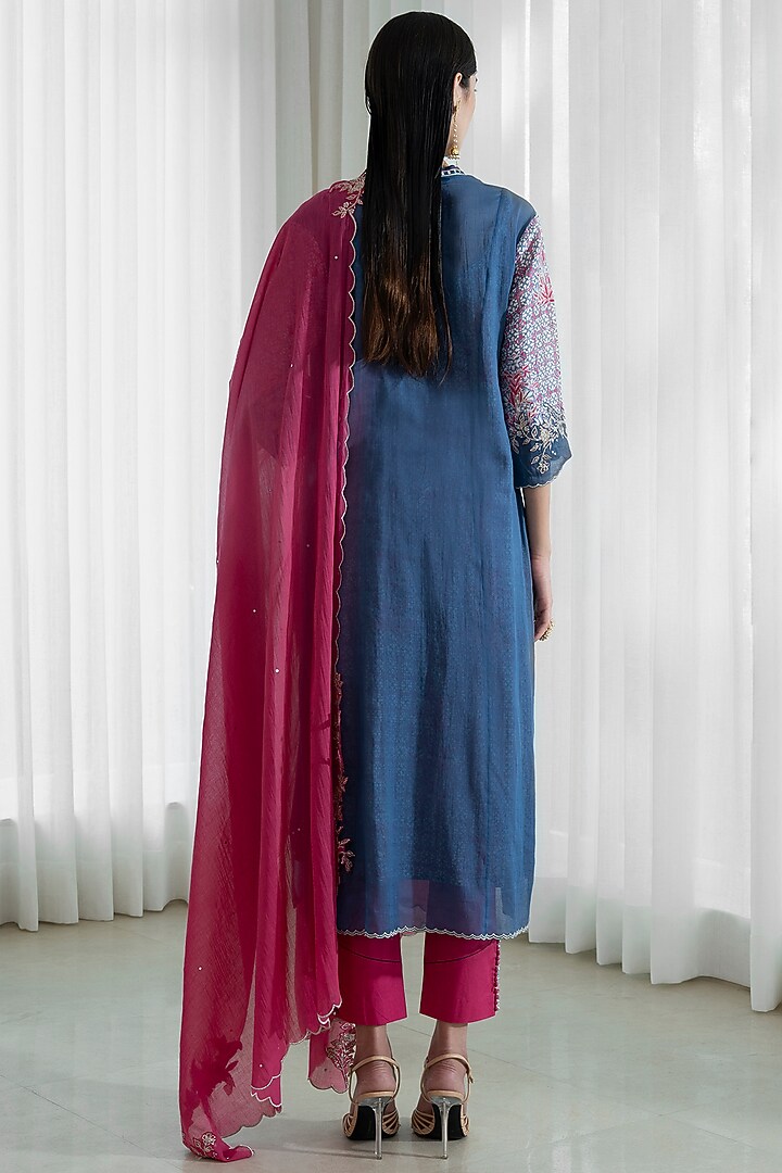 Indigo & Fuchsia Chanderi Kurta Set by Mandira Wirk - Indian at Pernia's Pop Up Shop