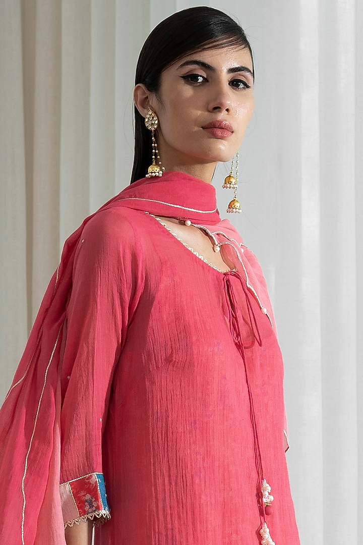Rose Pink Chanderi Kurta Set by Mandira Wirk - Indian at Pernia's Pop Up Shop