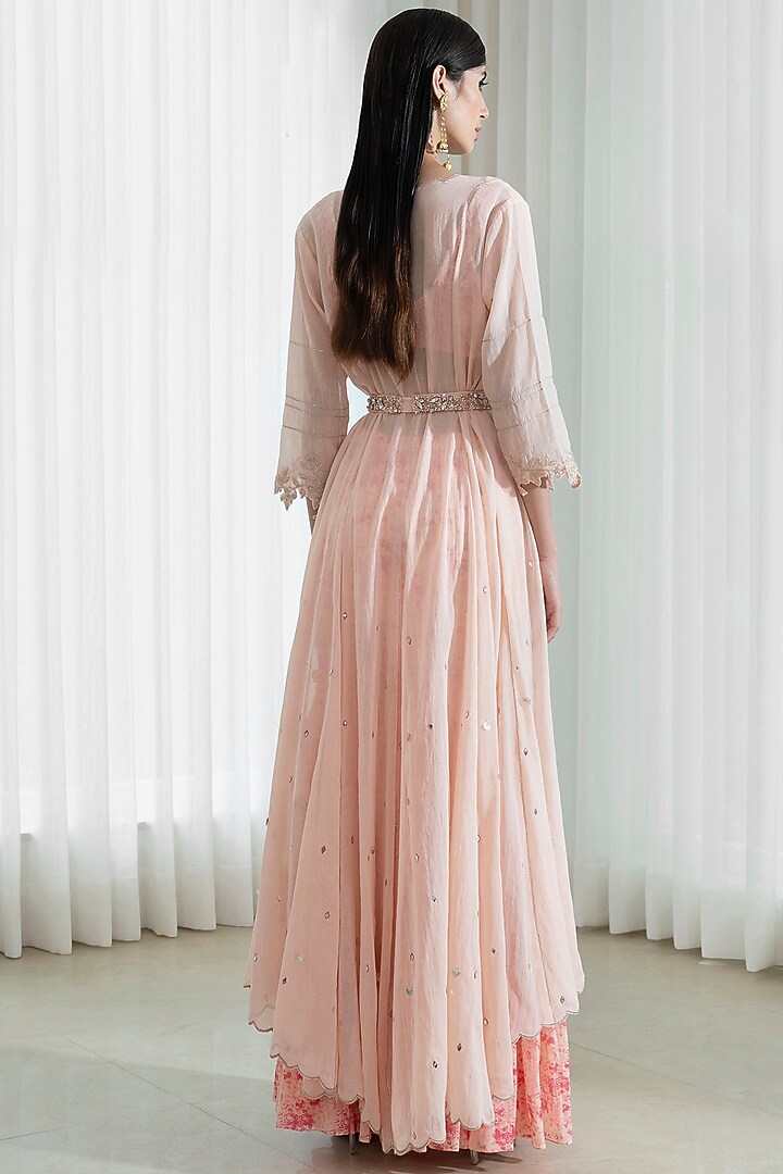 Peach Mulmul Jacket Set by Mandira Wirk - Indian at Pernia's Pop Up Shop