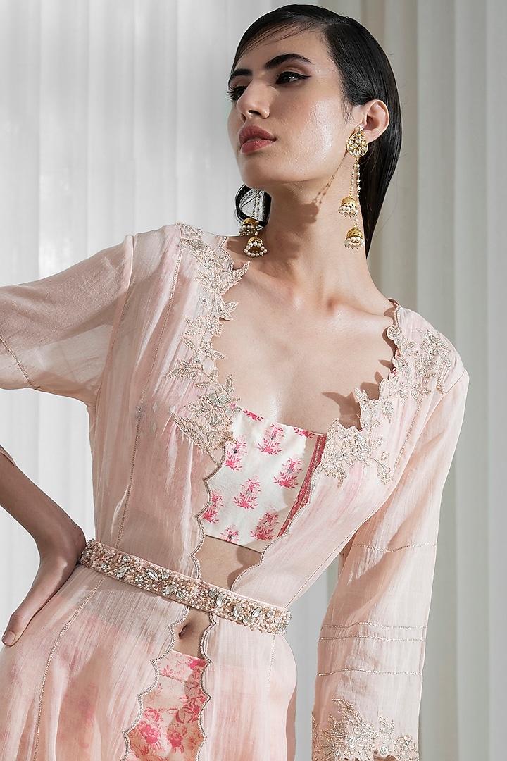 Peach Mulmul Jacket Set by Mandira Wirk - Indian at Pernia's Pop Up Shop