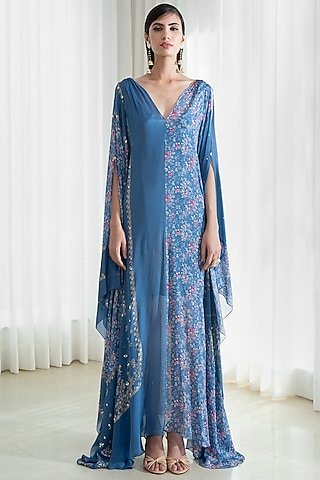 Blue Digital Printed Kaftan Set by Mandira Wirk - Indian