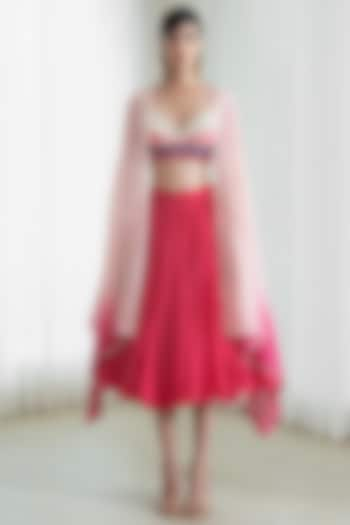 Fuchsia & Ivory Mulmul Wedding Lehenga Set by Mandira Wirk at Pernia's Pop Up Shop