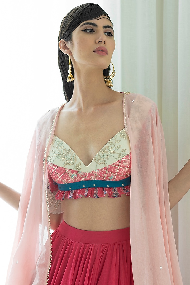 Fuchsia & Ivory Mulmul Wedding Lehenga Set by Mandira Wirk - Indian at Pernia's Pop Up Shop