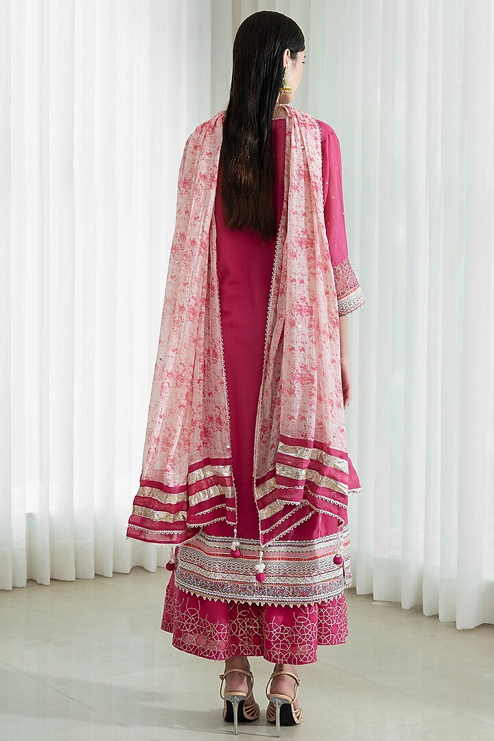 Fuchsia Printed Wedding Sharara Set by Mandira Wirk - Indian at Pernia's Pop Up Shop