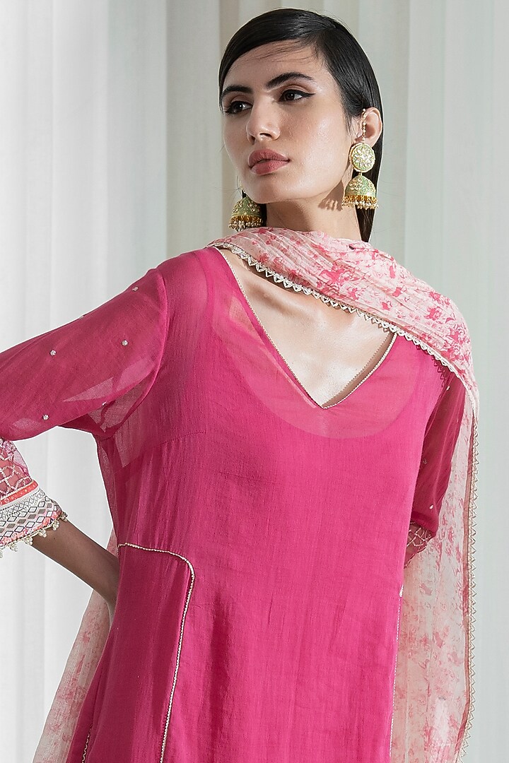 Fuchsia Printed Wedding Sharara Set by Mandira Wirk - Indian at Pernia's Pop Up Shop