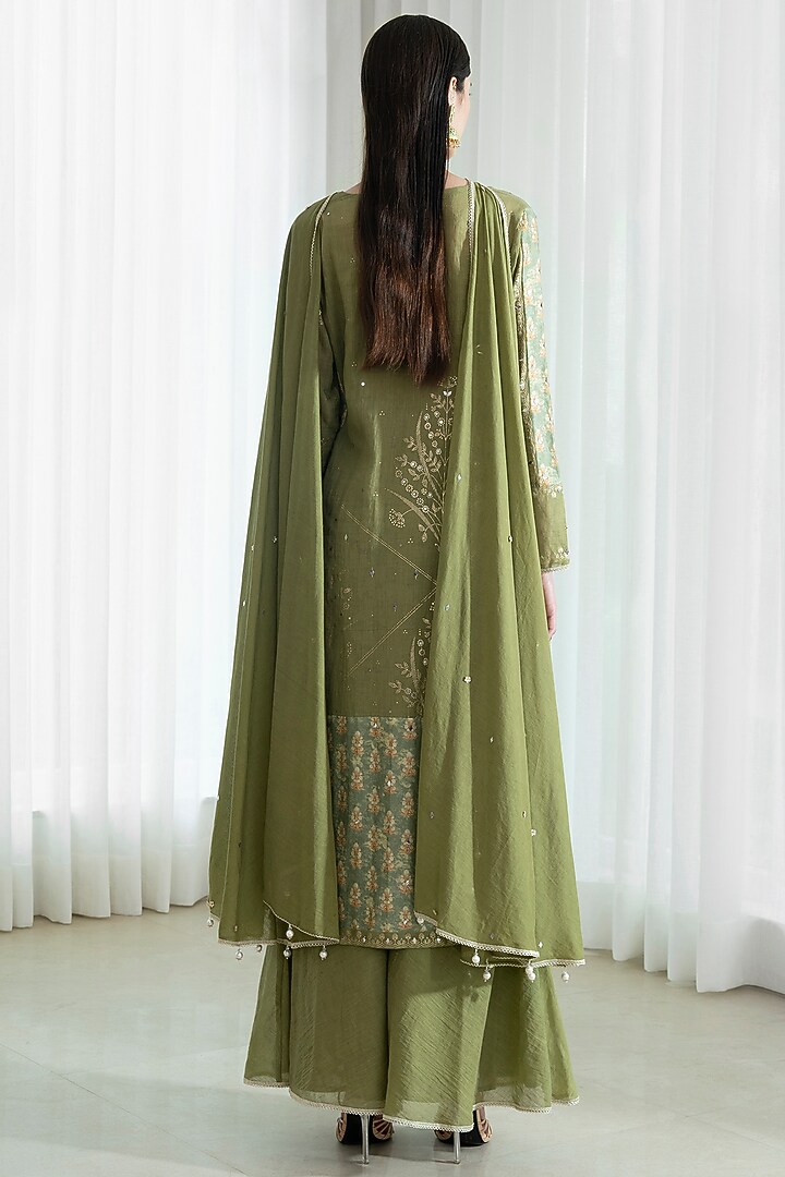 Leaf Green Printed Wedding Sharara Set by Mandira Wirk - Indian at Pernia's Pop Up Shop