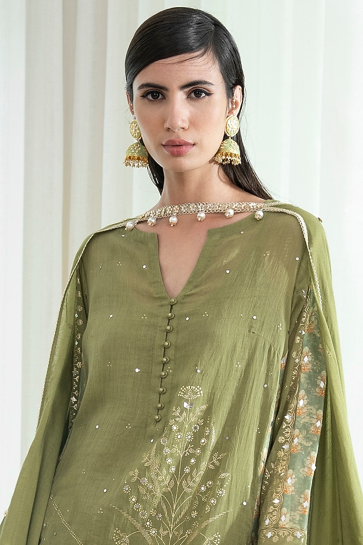 Leaf Green Printed Wedding Sharara Set by Mandira Wirk - Indian at Pernia's Pop Up Shop
