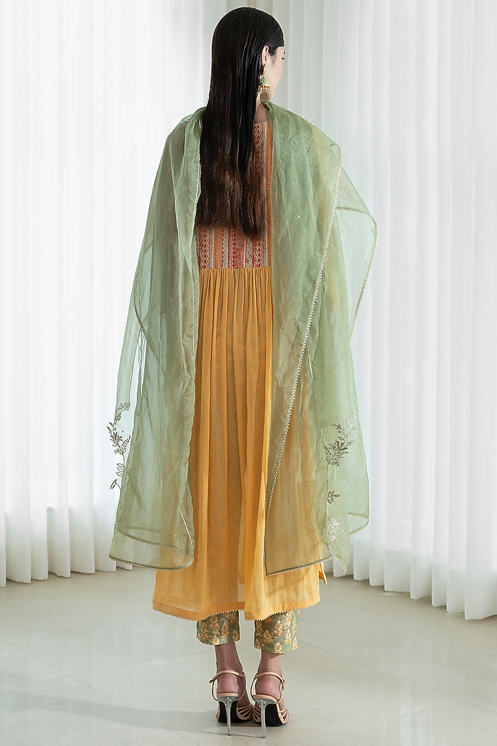 Mustard & Olive Printed Kurta Set by Mandira Wirk - Indian at Pernia's Pop Up Shop