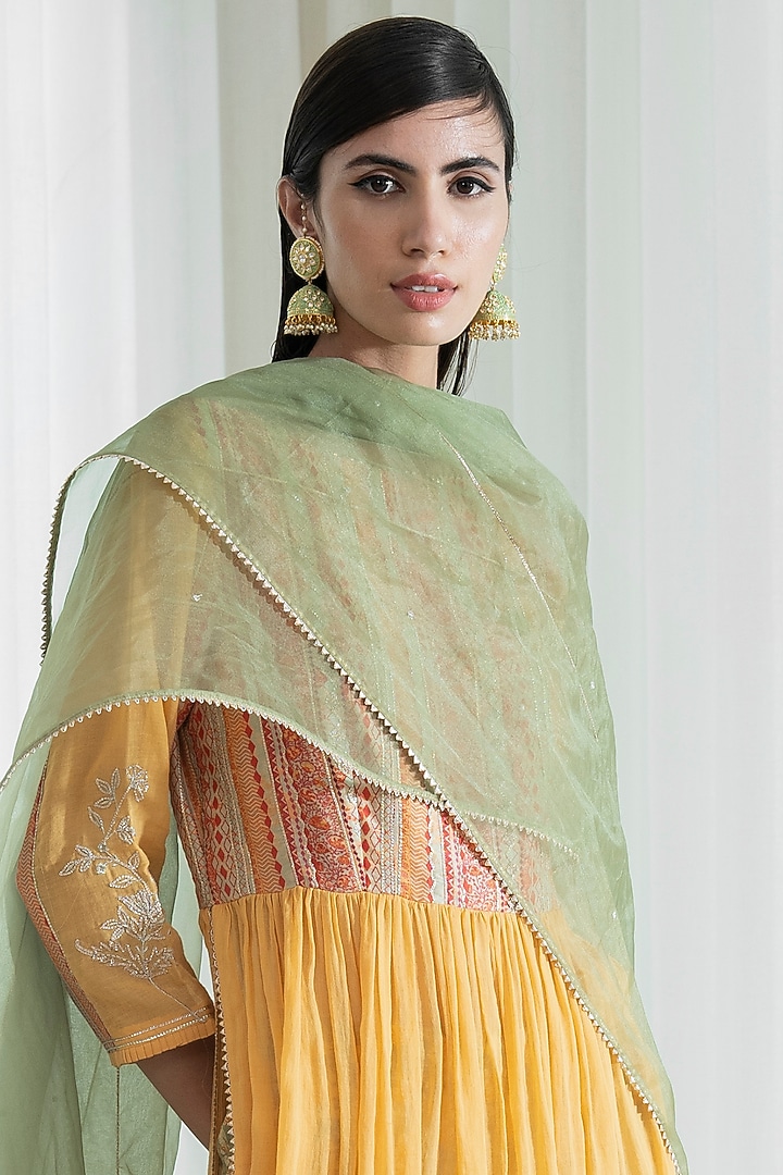 Mustard & Olive Printed Kurta Set by Mandira Wirk - Indian at Pernia's Pop Up Shop
