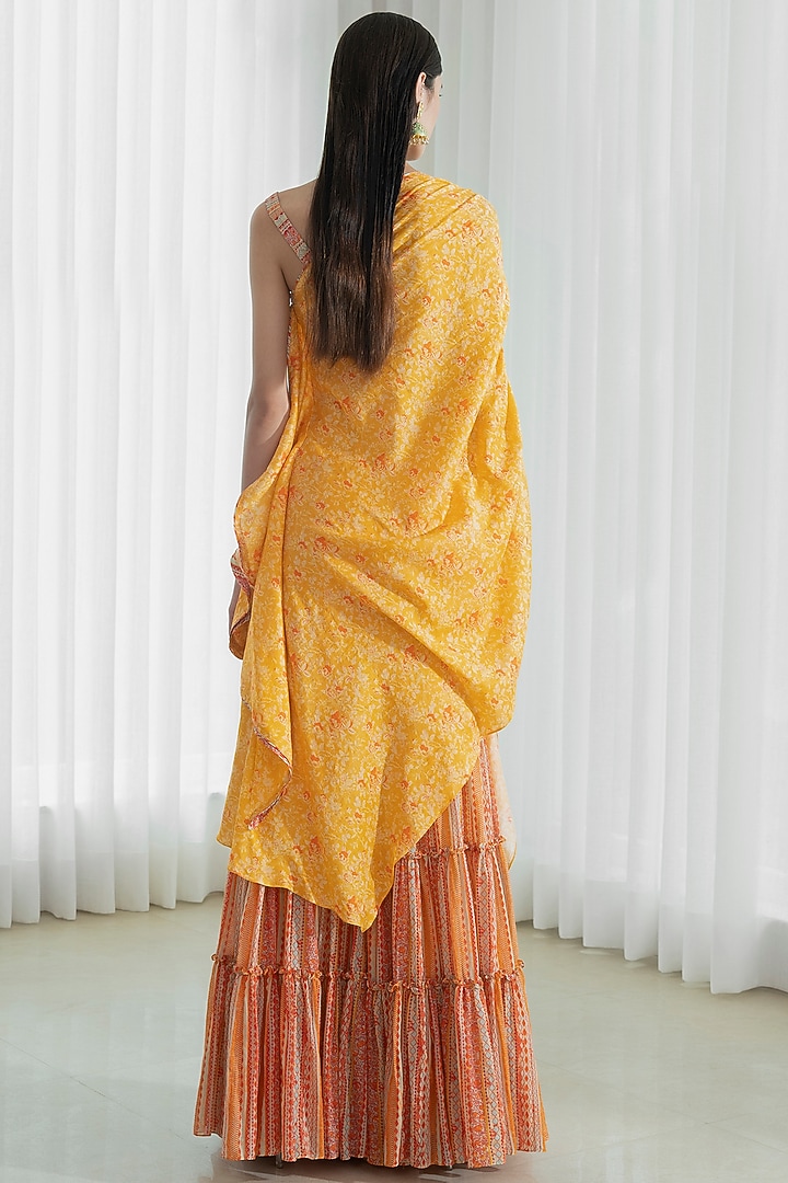 Mustard & Orange Printed Wedding Sharara Set by Mandira Wirk - Indian at Pernia's Pop Up Shop