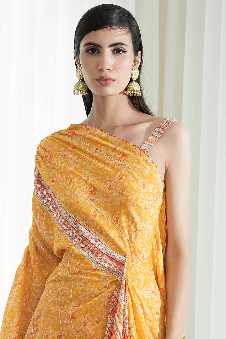 Mustard & Orange Printed Wedding Sharara Set by Mandira Wirk - Indian at Pernia's Pop Up Shop