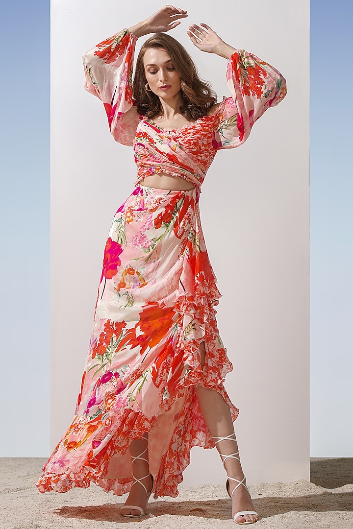 Multi-Colored Printed Pleated Dress by Mandira Wirk