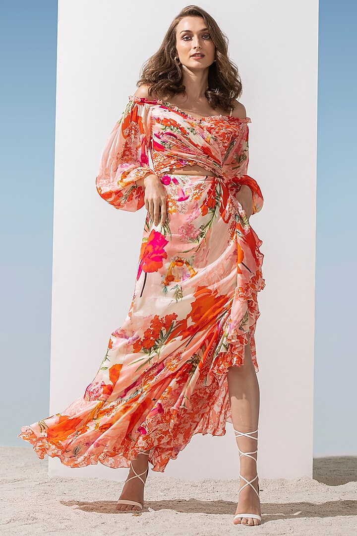 Multi-Colored Printed Pleated Cocktail Dress by Mandira Wirk - Resort at Pernia's Pop Up Shop