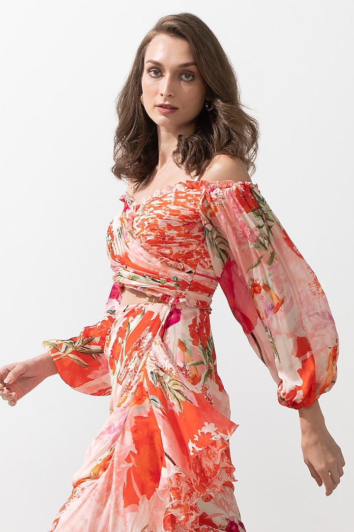 Multi-Colored Printed Pleated Cocktail Dress by Mandira Wirk - Resort at Pernia's Pop Up Shop