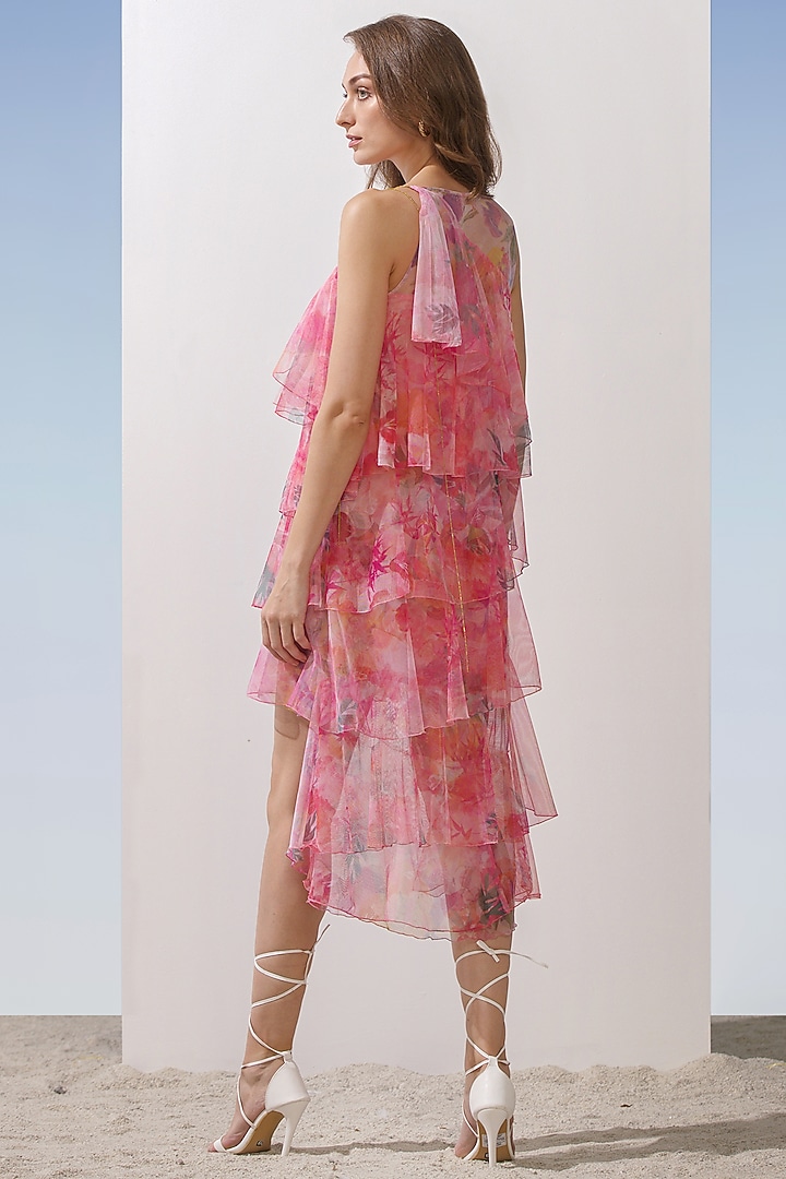 Dark Pink Printed Tiered Vacation Dress by Mandira Wirk - Resort at Pernia's Pop Up Shop