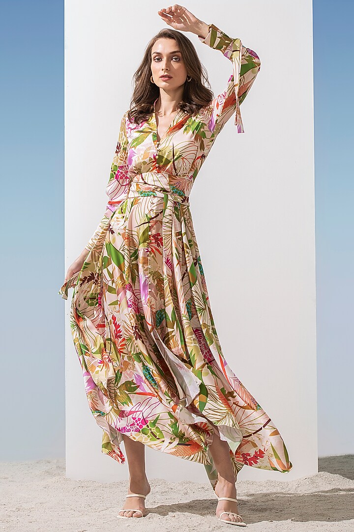 Green Printed Asymmetrical Vacation Dress by Mandira Wirk - Resort at Pernia's Pop Up Shop
