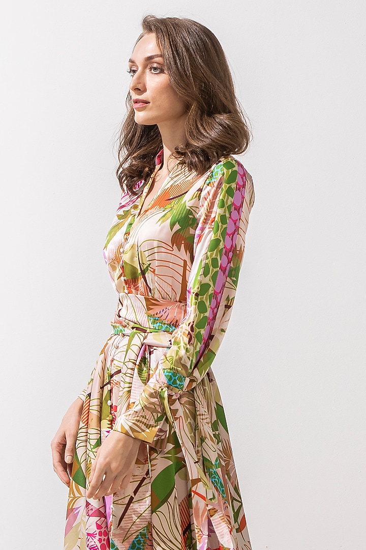 Green Printed Asymmetrical Vacation Dress by Mandira Wirk - Resort at Pernia's Pop Up Shop