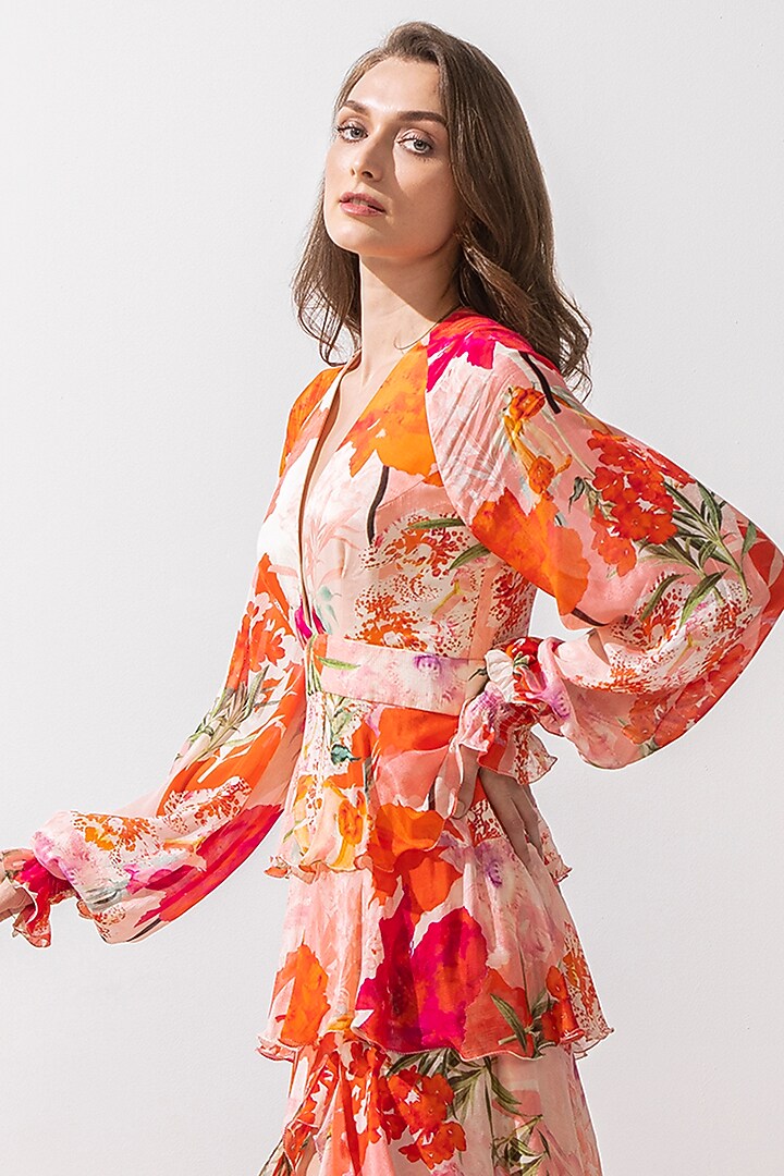 Coral Printed Tiered Cocktail Dress by Mandira Wirk - Resort at Pernia's Pop Up Shop