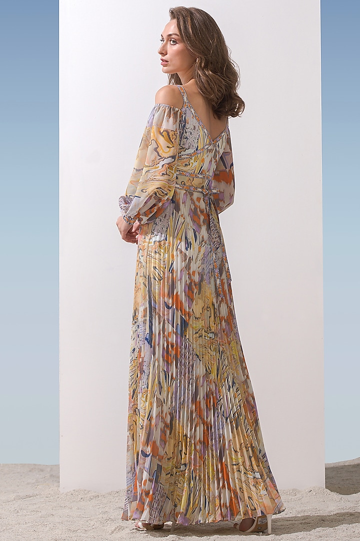Yellow Satin Printed Cutout Cocktail Dress by Mandira Wirk - Resort at Pernia's Pop Up Shop
