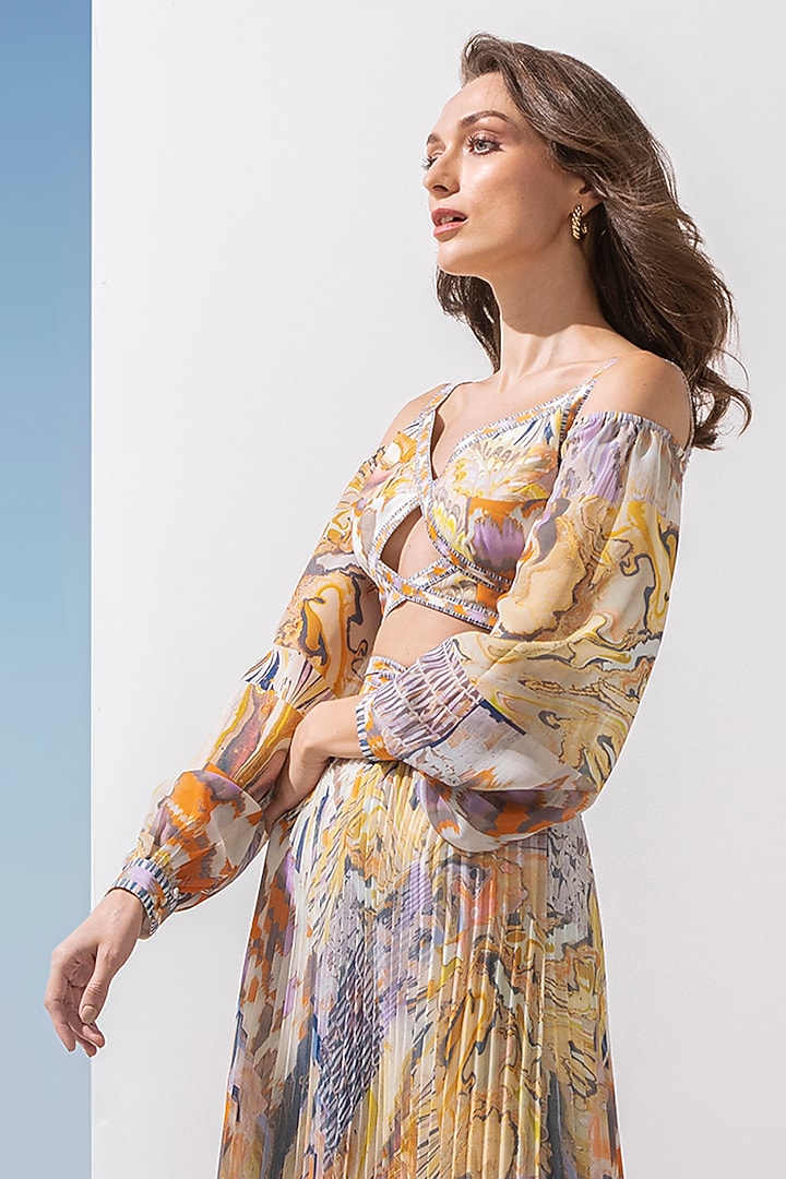 Yellow Satin Printed Cutout Cocktail Dress by Mandira Wirk - Resort at Pernia's Pop Up Shop