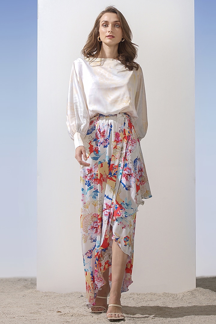 Multi-Colored Printed Overlapped Dress by Mandira Wirk