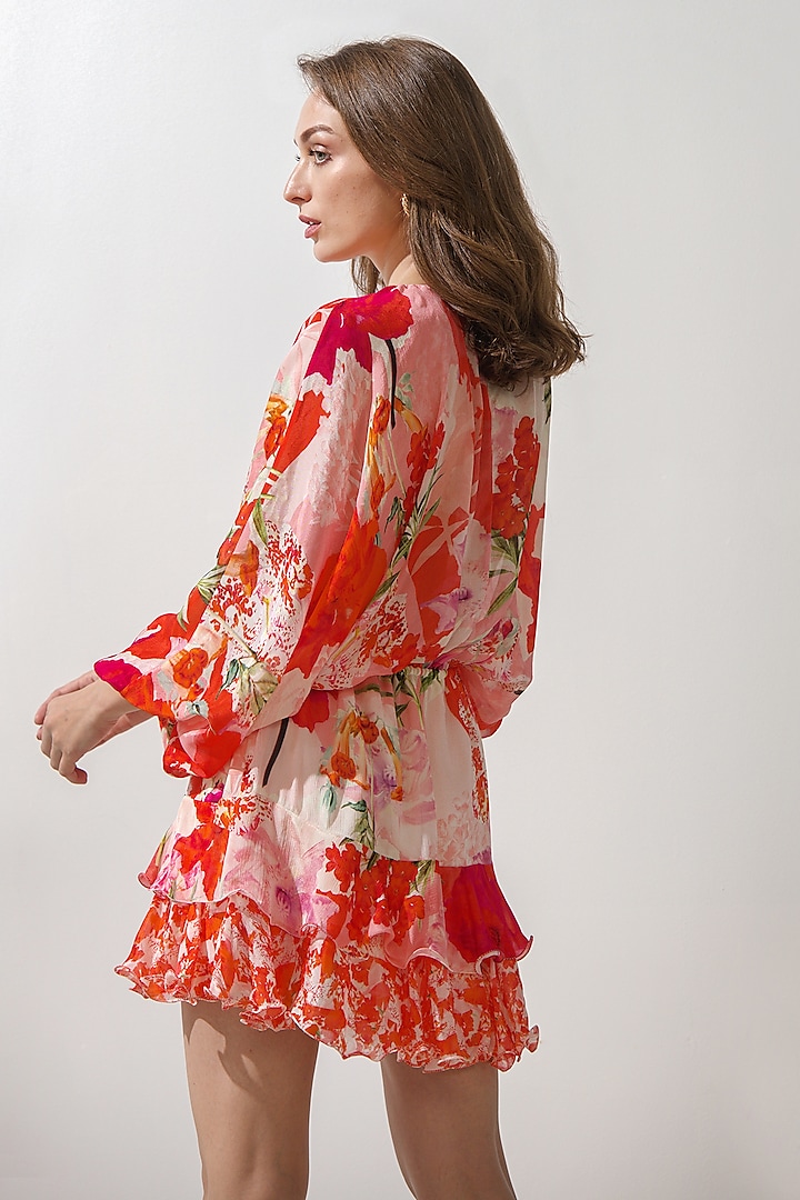 Coral Printed Layered Mini Vacation Dress by Mandira Wirk - Resort at Pernia's Pop Up Shop