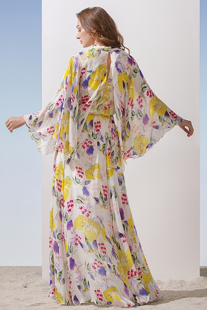 Yellow Chiffon Printed Maxi Cocktail Dress by Mandira Wirk - Resort at Pernia's Pop Up Shop