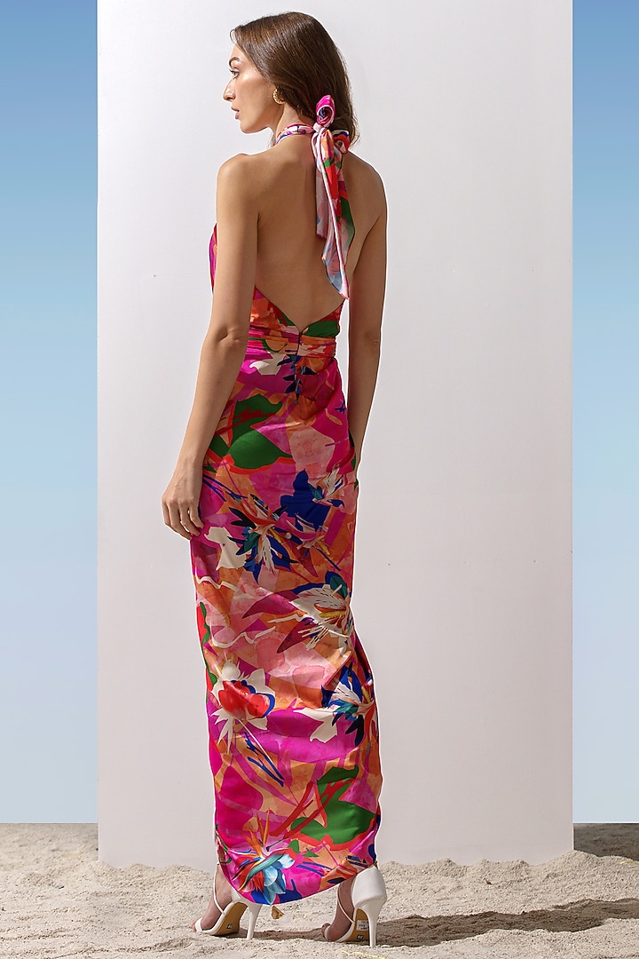 Dark Pink Abstract Printed Draped Vacation Dress by Mandira Wirk - Resort at Pernia's Pop Up Shop