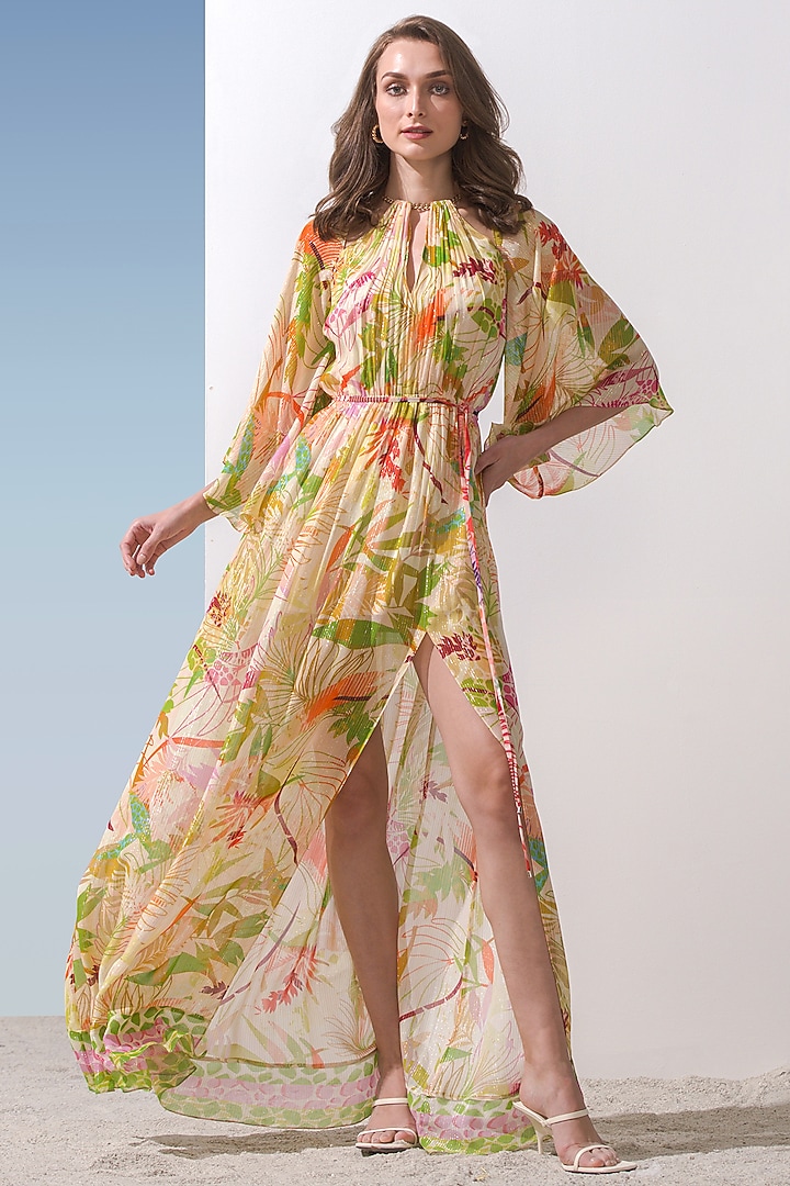 Green Printed Maxi Vacation Dress by Mandira Wirk - Resort at Pernia's Pop Up Shop