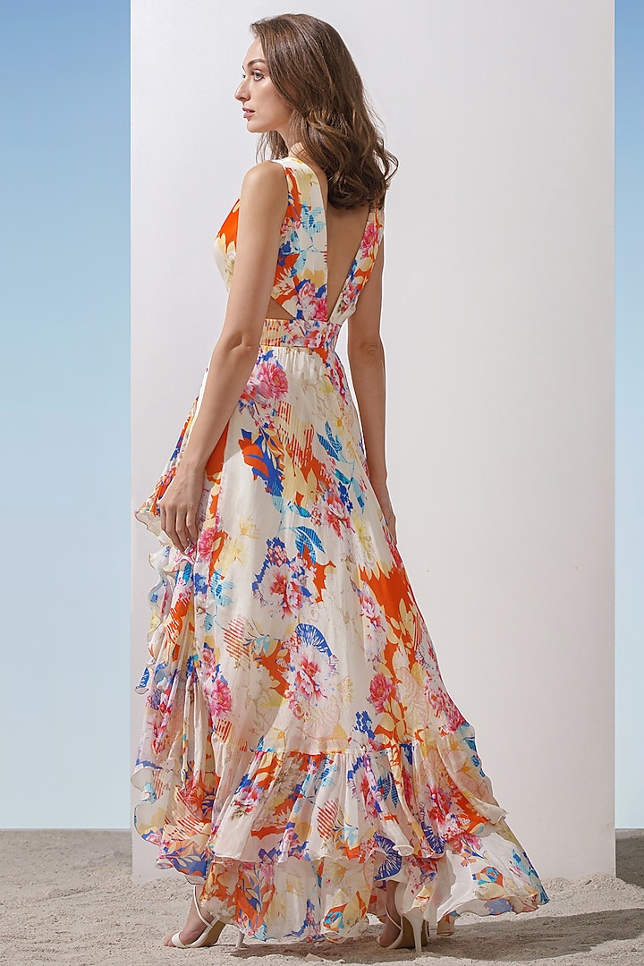Multi-Colored Chiffon Printed Cocktail Dress by Mandira Wirk - Resort at Pernia's Pop Up Shop