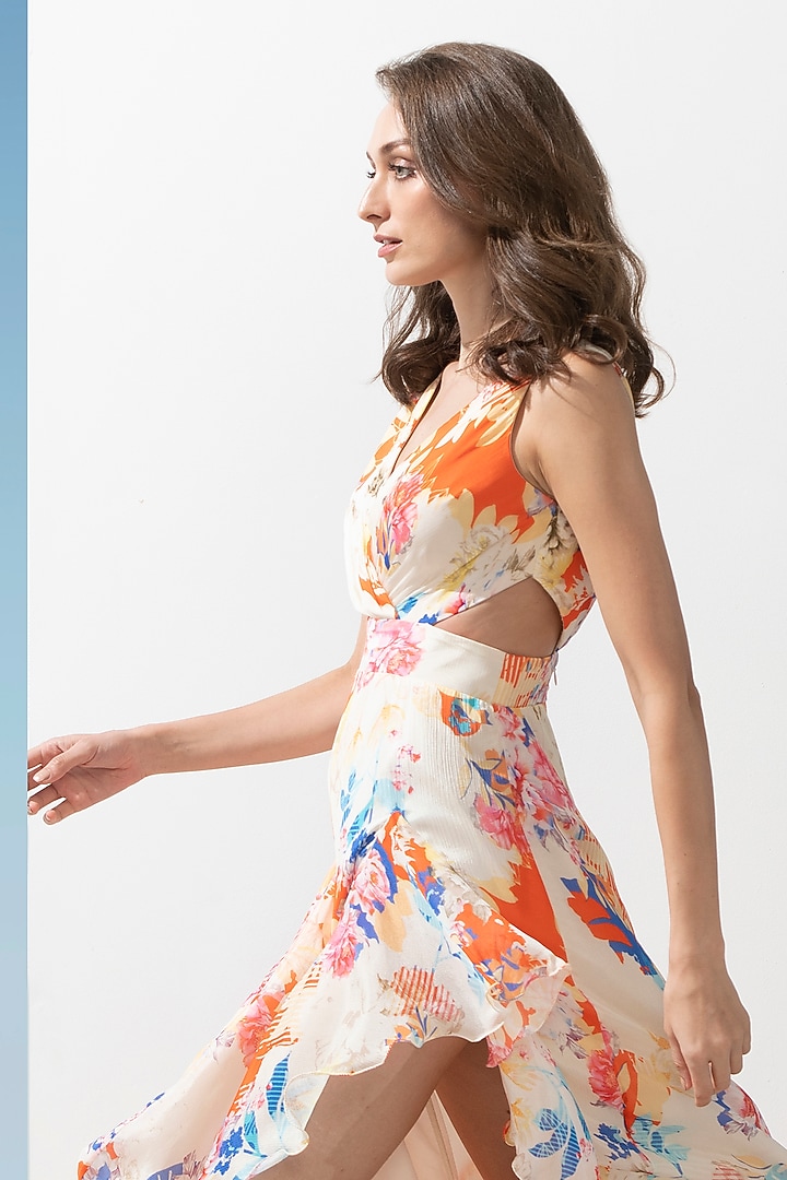 Multi-Colored Chiffon Printed Cocktail Dress by Mandira Wirk - Resort at Pernia's Pop Up Shop