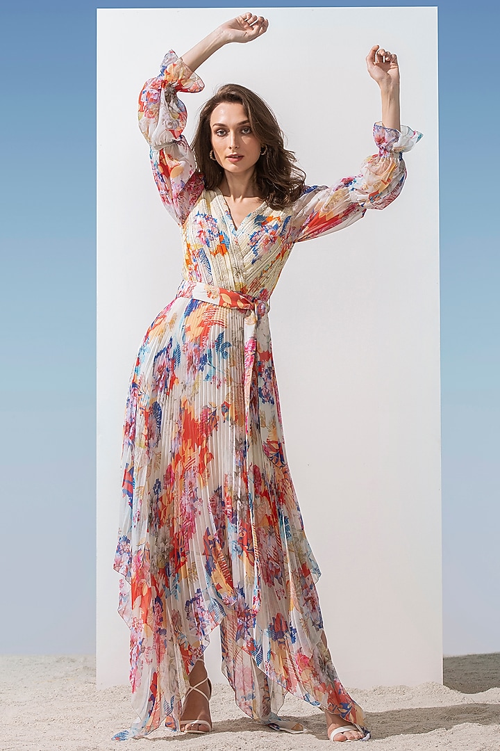 Multi-Colored Printed Cocktail Dress With Belt by Mandira Wirk - Resort at Pernia's Pop Up Shop