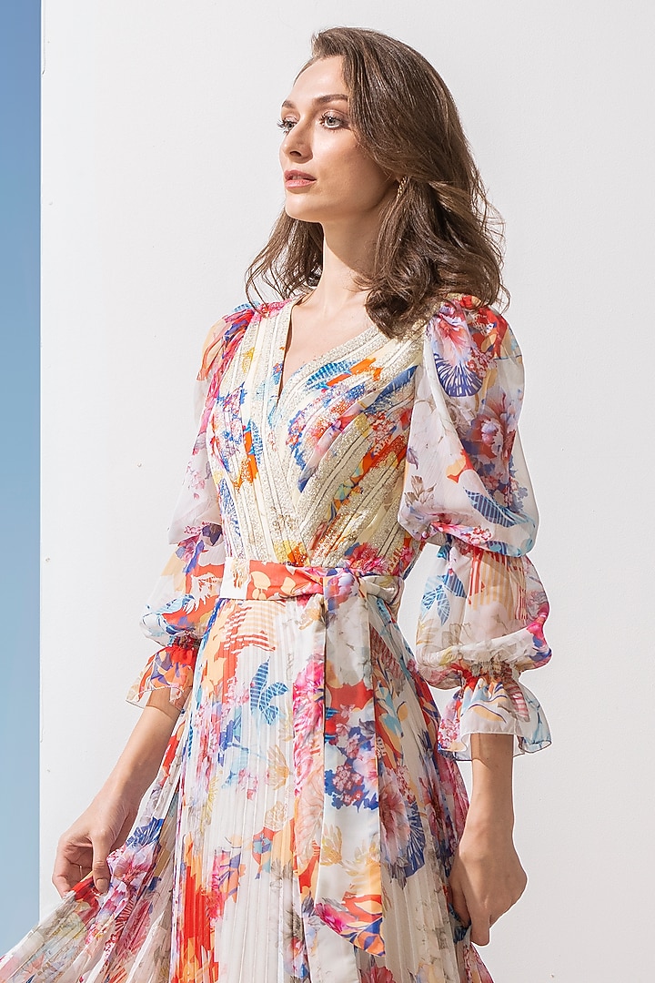 Multi-Colored Printed Cocktail Dress With Belt by Mandira Wirk - Resort at Pernia's Pop Up Shop