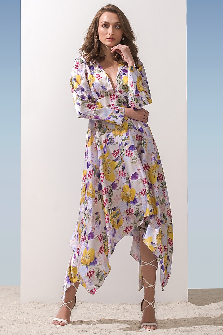 Yellow Printed Asymmetrical Vacation Dress by Mandira Wirk - Resort at Pernia's Pop Up Shop