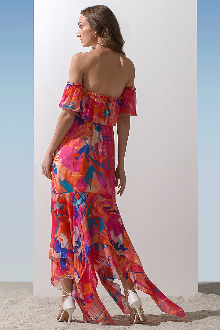 Dark Pink Printed Asymmetrical Cocktail Dress by Mandira Wirk - Resort at Pernia's Pop Up Shop