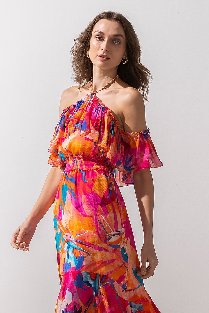 Dark Pink Printed Asymmetrical Cocktail Dress by Mandira Wirk - Resort at Pernia's Pop Up Shop
