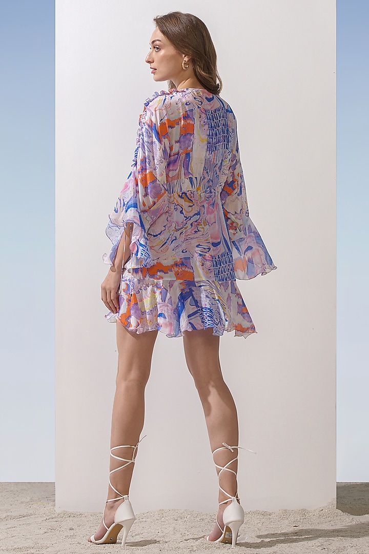 Blue Printed Bodysuit With Overlay by Mandira Wirk - Resort at Pernia's Pop Up Shop